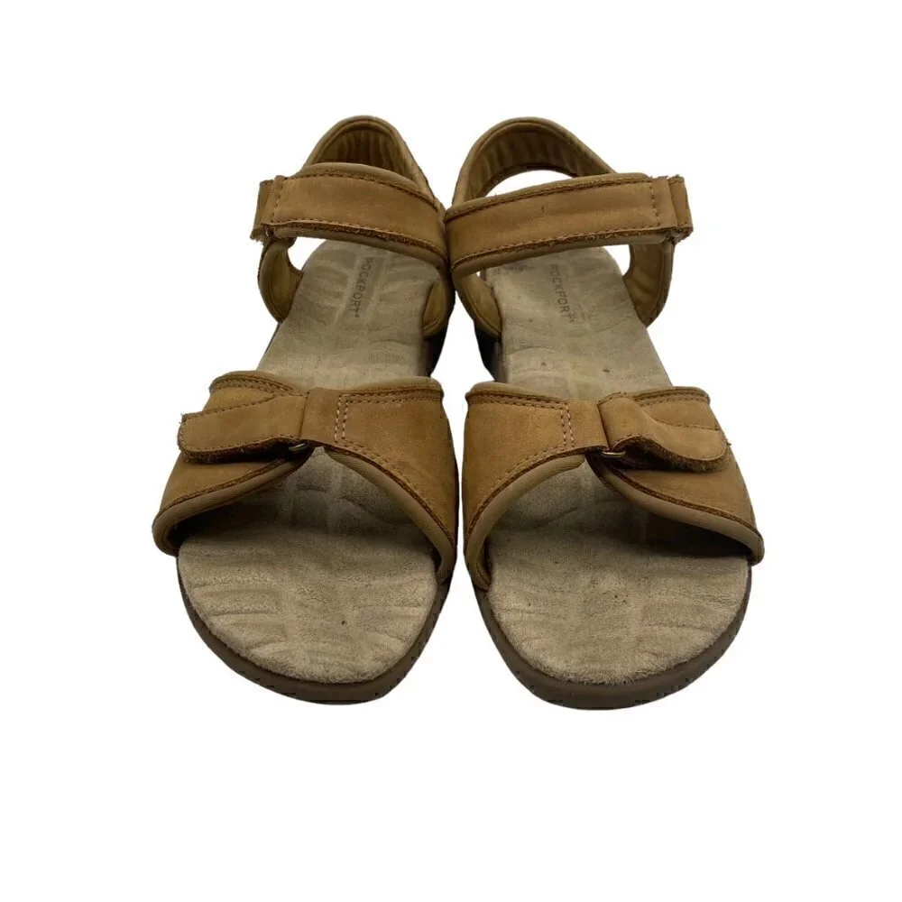 Rockport Women Sandals Flats Comfort Leather Upper Adjustable Tan Size 9N